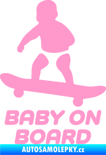 Samolepka Baby on board 008 levá skateboard světle růžová