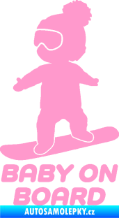 Samolepka Baby on board 009 levá snowboard světle růžová
