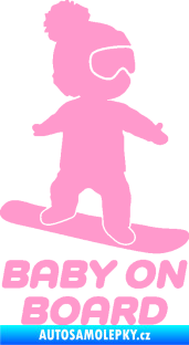 Samolepka Baby on board 009 pravá snowboard světle růžová