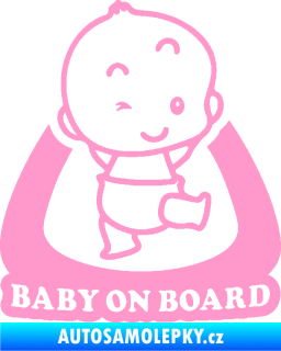 Samolepka Baby on board 011 pravá s nápisem světle růžová