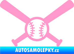 Samolepka Baseball míček a pálky světle růžová