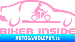 Samolepka Biker inside 001 motorkář v autě světle růžová
