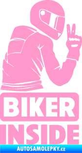 Samolepka Biker inside 003 pravá motorkář světle růžová