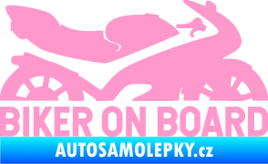 Samolepka Biker on board pravá motorka světle růžová
