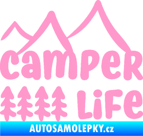 Samolepka Camper life 001 horská turistika světle růžová