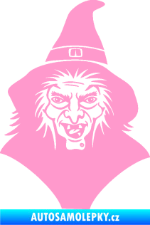 Samolepka Čarodějnice 002 pravá hlava s kloboukem světle růžová