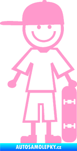 Samolepka Cartoon family kluk 003 pravá skateboardista světle růžová