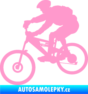 Samolepka Cyklista 009 levá horské kolo světle růžová