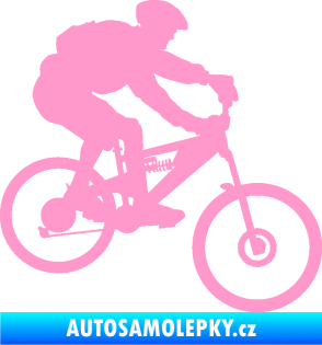 Samolepka Cyklista 009 pravá horské kolo světle růžová
