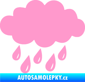 Samolepka Déšť 001 levá mrak a kapky světle růžová