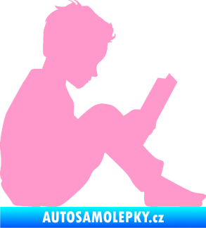 Samolepka Děti silueta 002 pravá chlapec s knížkou světle růžová