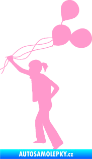 Samolepka Děti silueta 006 levá holka s balónky světle růžová