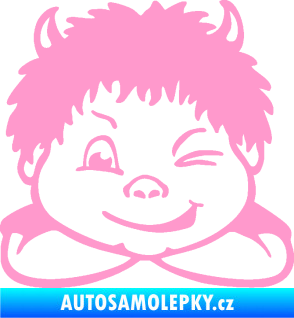 Samolepka Dítě v autě 055 levá kluk čertík světle růžová