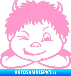 Samolepka Dítě v autě 055 pravá kluk čertík světle růžová