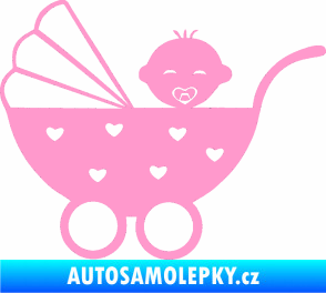 Samolepka Dítě v autě 070 levá kočárek s miminkem světle růžová