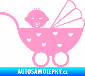 Samolepka Dítě v autě 070 pravá kočárek s miminkem světle růžová