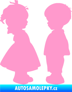 Samolepka Dítě v autě 071 levá holčička s chlapečkem sourozenci světle růžová