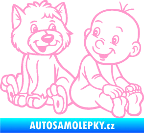 Samolepka Dítě v autě 087 pravá chlapeček s pejskem světle růžová