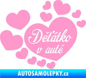 Samolepka Dítě v autě 092 nápis děťátko v autě se srdíčky světle růžová