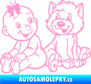 Samolepka Dítě v autě 095 levá holčička s pejskem světle růžová