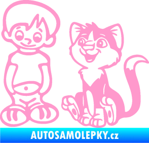 Samolepka Dítě v autě 097 levá kluk a kočka světle růžová