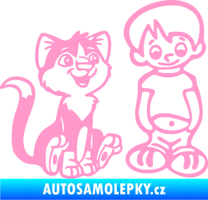 Samolepka Dítě v autě 097 pravá kluk a kočka světle růžová