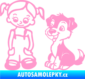 Samolepka Dítě v autě 099 levá holčička a pes světle růžová