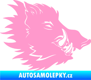 Samolepka Divoké prase 001 pravá kanec hlava světle růžová