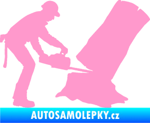 Samolepka Dřevorubec 003 pravá pila světle růžová