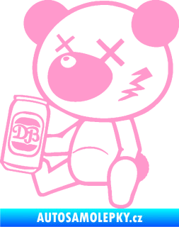 Samolepka Drunk bear 001 levá medvěd s plechovkou světle růžová