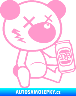 Samolepka Drunk bear 002 pravá medvěd s plechovkou světle růžová