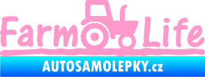 Samolepka Farm life nápis s traktorem světle růžová