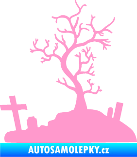 Samolepka Halloween 019 pravá hřbitov světle růžová