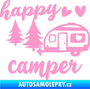 Samolepka Happy camper levá cestování světle růžová
