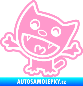 Samolepka Happy cat 002 levá šťastná kočka světle růžová