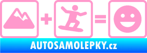 Samolepka Hory + snowboard = veselý smajlík světle růžová