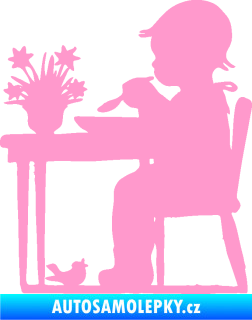 Samolepka Interiér 001 pravá dítě u stolečku světle růžová