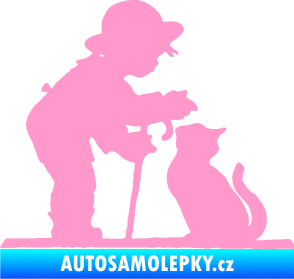 Samolepka Interiér 002 levá dítě s kočičkou světle růžová