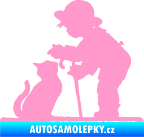Samolepka Interiér 002 pravá dítě s kočičkou světle růžová