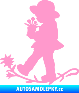 Samolepka Interiér 011 levá dítě s květinou světle růžová