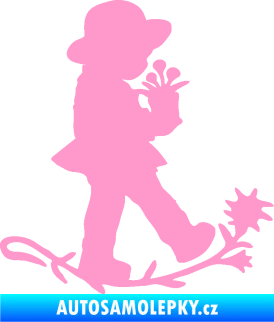 Samolepka Interiér 011 pravá dítě s květinou světle růžová