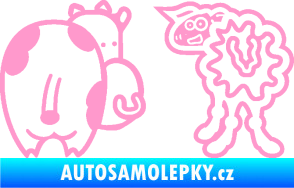 Samolepka JDM kravička a ovečka 001 levá světle růžová