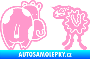 Samolepka JDM kravička a ovečka 002 levá světle růžová