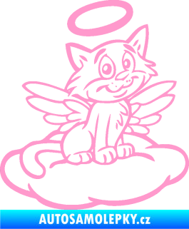 Samolepka Kočka 020 pravá andílek na obláčku světle růžová