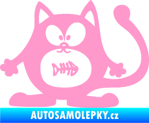 Samolepka Kočka 042 levá s rybou v bříšku světle růžová