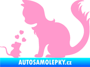 Samolepka Kočka s myší 002 levá světle růžová
