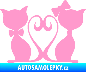 Samolepka Kočky love 002 levá spletené ocásky světle růžová