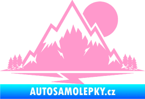 Samolepka Krajina hory 001 pravá světle růžová