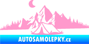Samolepka Krajina hory 023 levá kempování světle růžová