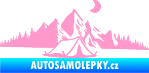 Samolepka Krajina hory 023 pravá kempování světle růžová